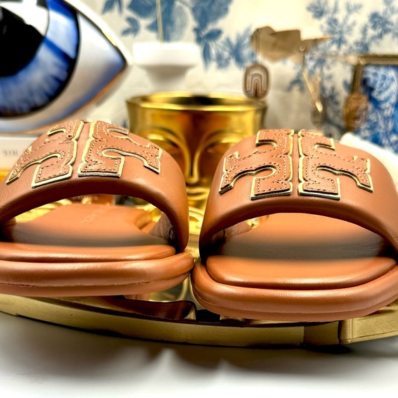 🆕 TORY BURCH 🧿 NWOT Double T Monogram Padded Leather Slide Sandals - Size US7 - Picture 10 of 13